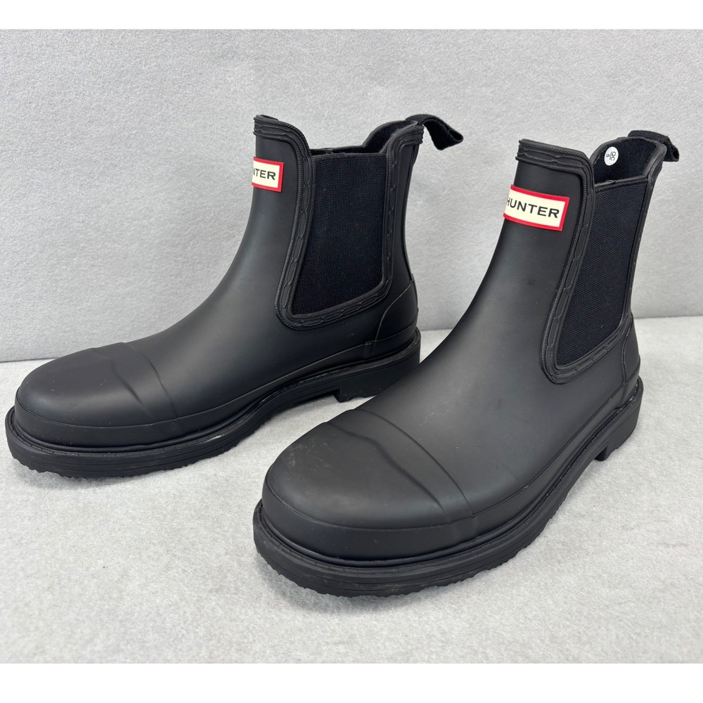 Hunter Commando Chelsea Boots‎ Black Women's Size 7 M Pull On waterproof - Picture 2 of 8